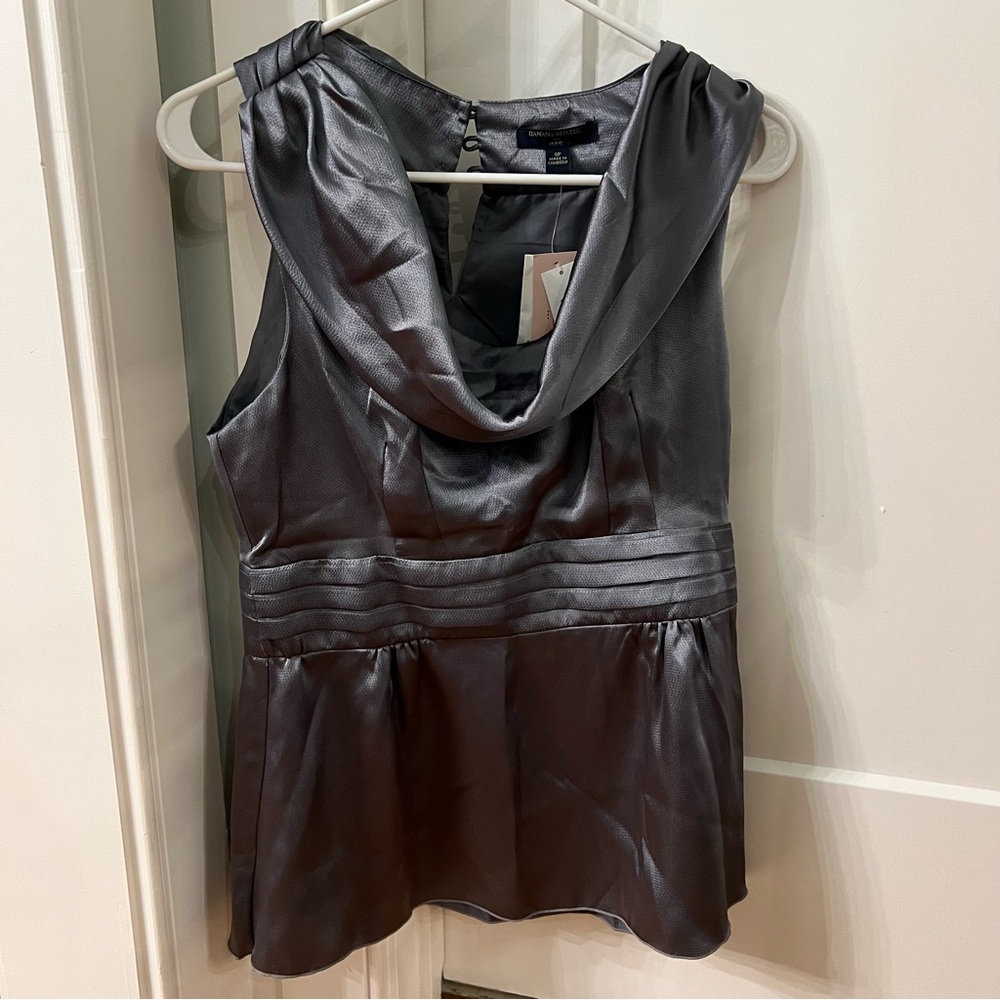 Banana Republic Shiny Gray Cowl Neck Blouse